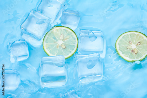 Cool and transparent ice cubes in summer