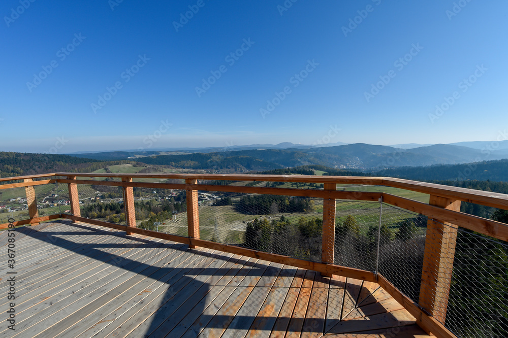 wooden observation tower in the mountain
