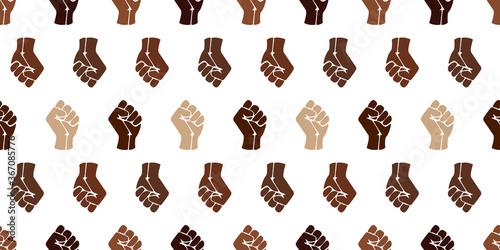 Symbol of the black freedom movement. Black lives matter. Vector pattern with fist of different skin tones.