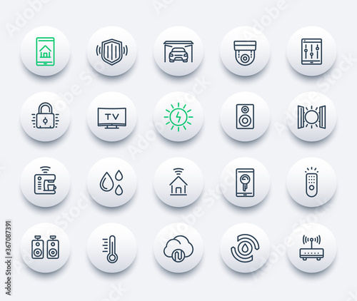 smart house, home automation system line icons set