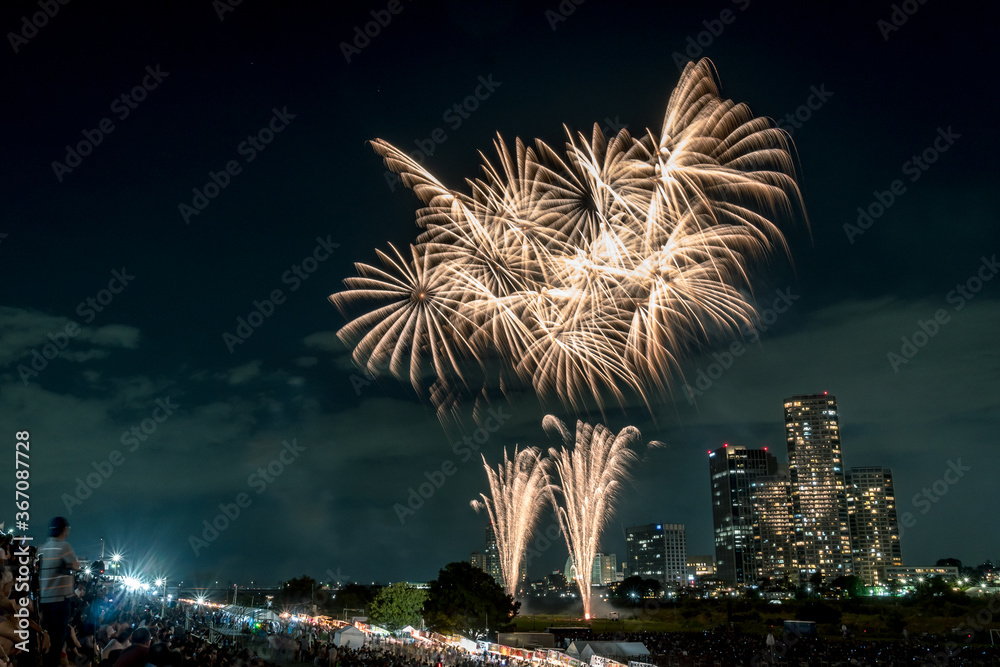 Naklejka premium 東京の夜景 多摩川の花火２０１９年１０月 ２９