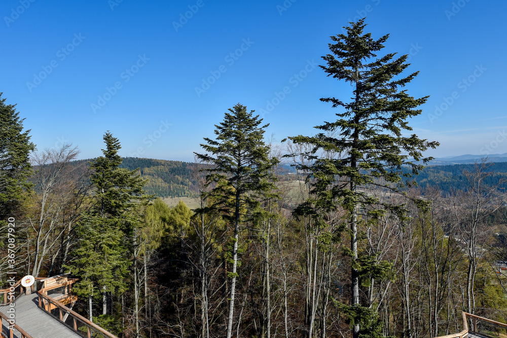 wooden observation tower in the mountain wooden observation tower in the mountain
