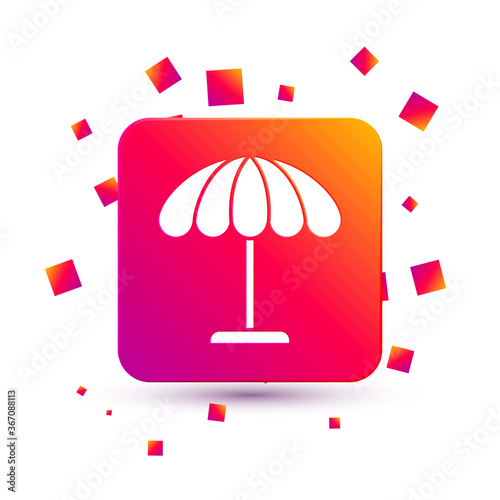 White Sun protective umbrella for beach icon isolated on white background. Large parasol for outdoor space. Beach umbrella. Square color button. Vector Illustration.