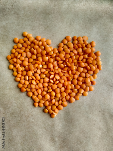 red lentils in a heart shape