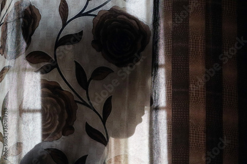 Shadow of a girl who is behind the curtain