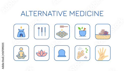 alternative medicine color icons set