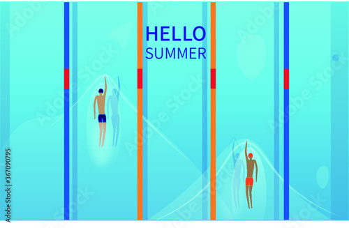 Sky blue cool Summer swimming character vector poster