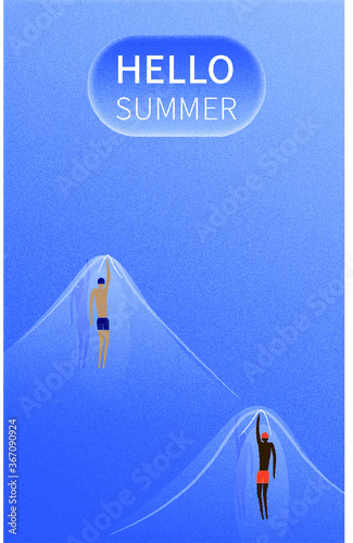 Sky blue cool Summer swimming character vector poster