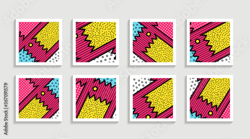 Modern memphis artwork poster set with simple shape and figure. Abstract minimalist pattern design style for web, banner, business presentation, branding package, fabric print, wallpaper