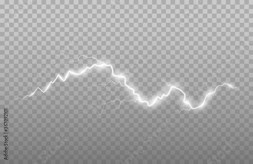 The power of lightning and shock discharge, thunder, radiance. Thunder bolt isolated.