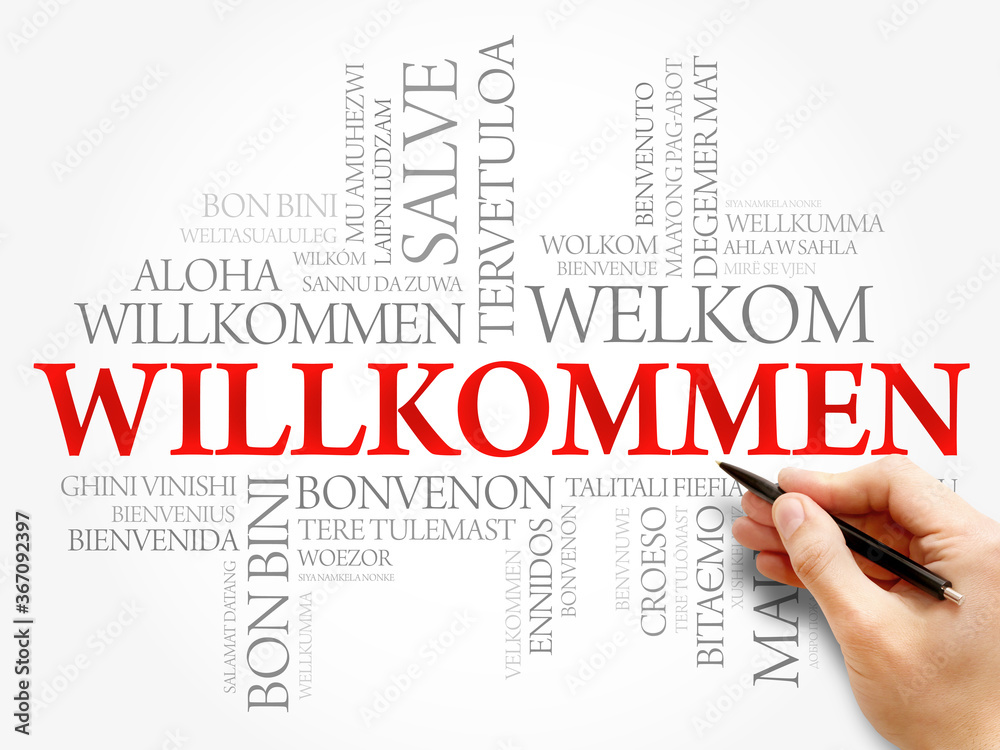 Willkommen (Welcome in German) word cloud, concept background Willkommen (Welcome in German) word cloud, concept background