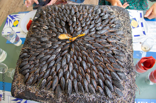 Fototapeta Naklejka Na Ścianę i Meble -  Oléron. Eclade de moules, spécialité de l'île. Charente-Maritime. Nouvelle-Aquitaine	