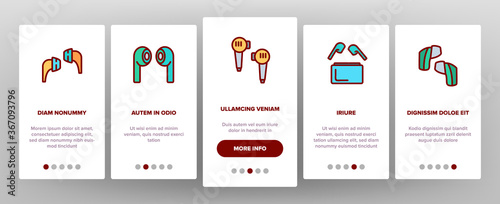 Wireless Earbuds Stereo Device Onboarding Mobile App Page Screen Vector. Of Airpods Wireless Headphones Gadget For Listen Music And Hands Free Tool Illustrations