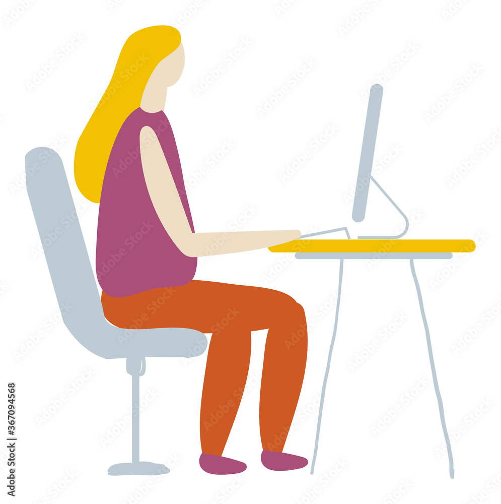 Girl working on computer Flat Vector Character isolated
