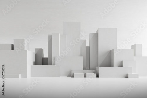 Mock up of  architecture building with blocks shape   concrete cube. 3d render.  