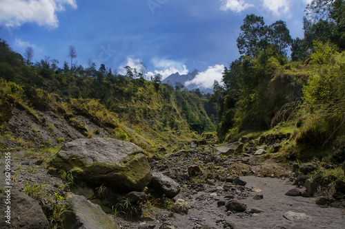 Big rock on lava river at Kalitalang, Yogyakarta, Indonesia