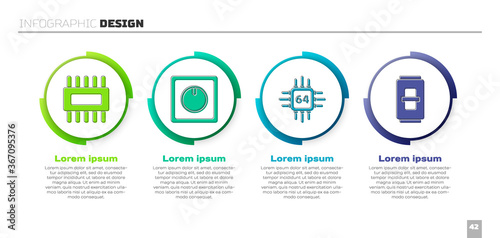 Set Processor with microcircuits CPU, Electric light switch, Processor with microcircuits CPU and Electric light switch. Business infographic template. Vector.
