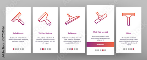 Squeegee For Cleaning Window Onboarding Mobile App Page Screen Vector. Brush Squeegee Equipment For Clean Glass, Wash Service Tool In Different Style Illustrations