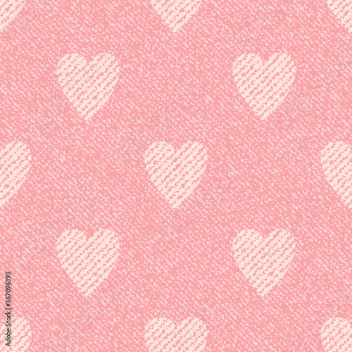 Hearts. Denim seamless pattern. Valentine's Day wallpaper. Pink jeans cloth.
