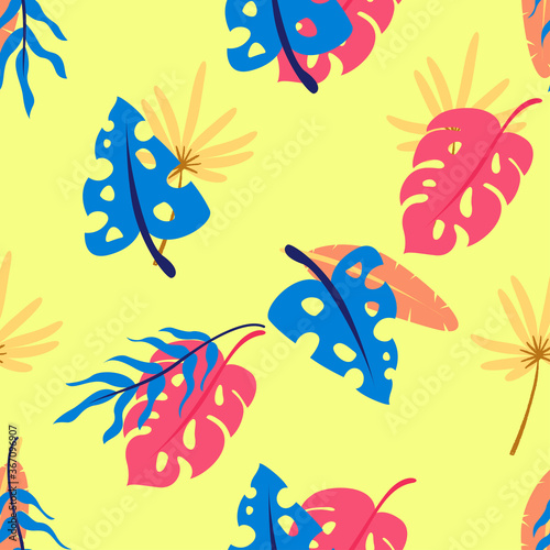 Tropical Seamless Pattern with Tropical leaves pastel color