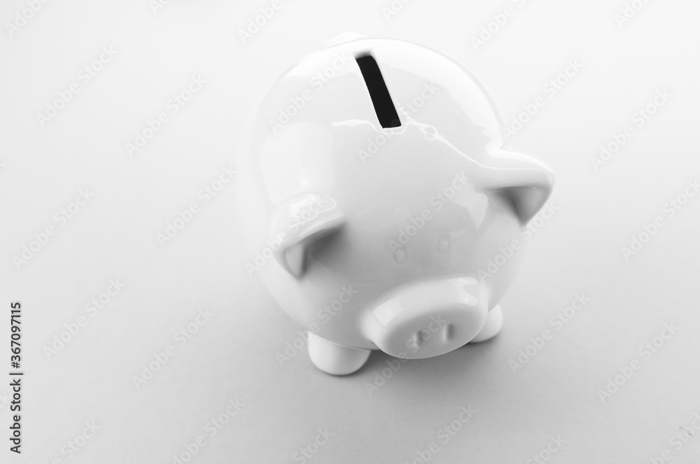 white piggy bank money box - money saving concept white piggy bank money box - money saving concept