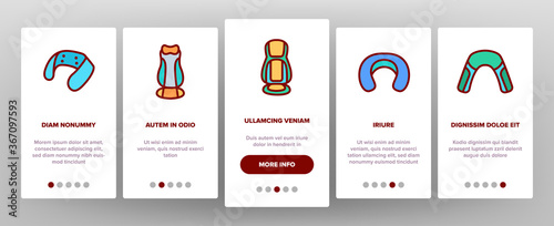 Shoulder Massager Onboarding Mobile App Page Screen Vector. Body And Foot Massager Equipment For Relaxation, Electric Wearable Pulse Neck Device Illustrations