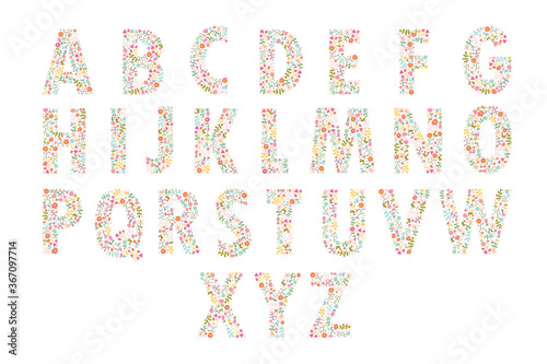  Cute floral alphabet vectors. Flowers motif. photo