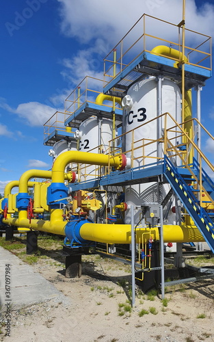 Natural gas treatment equipment on a summer day