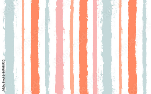 Hand drawn striped pattern, pink, orange and green girly stripe seamless background, childish pastel brush strokes. vector grunge stripes, cute baby paintbrush line backdrop