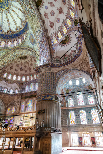 Inside Sultanahmet Mosque in Istanbul, Turkey
