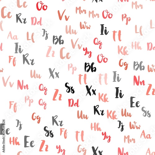 Light Red vector seamless backdrop with english symbols. Abstract illustration with colored latin alphabet. Design for wallpaper  fabric makers.
