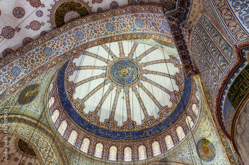 Inside Sultanahmet Mosque in Istanbul, Turkey