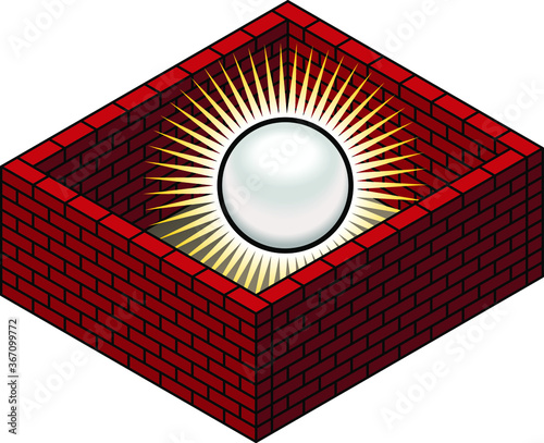 Intellectual property / patent protection concept. A pearl of knowledge / wisdom protected by brick walls.