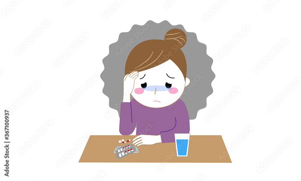 気分が落ち込みうつうつとした女性（うつ病と診断され薬を飲んでいる状態）