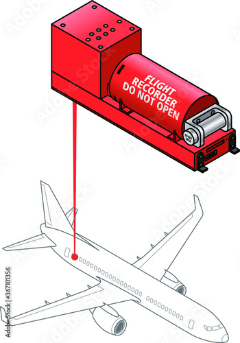 A flight data recorder. Diagram shows typical location on a plane.