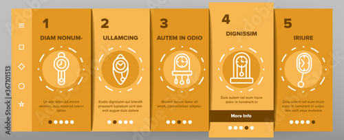 Pendulum Clock Device Onboarding Mobile App Page Screen Vector. Vintage And Modern Pendulum Watch With Circle And Square Dial, Timer Equipment Illustrations