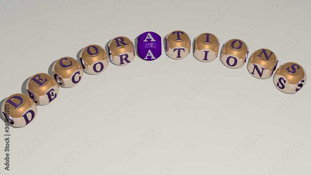 crosswords of DECORATIONS arranged by cubic letters on a mirror floor, concept meaning and presentation. christmas and background crosswords of DECORATIONS arranged by cubic letters on a mirror floor, concept meaning and presentation. christmas and background