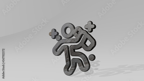 party dance casting shadow from a perspective. A thick sculpture made of metallic materials of 3D rendering. illustration and background photo