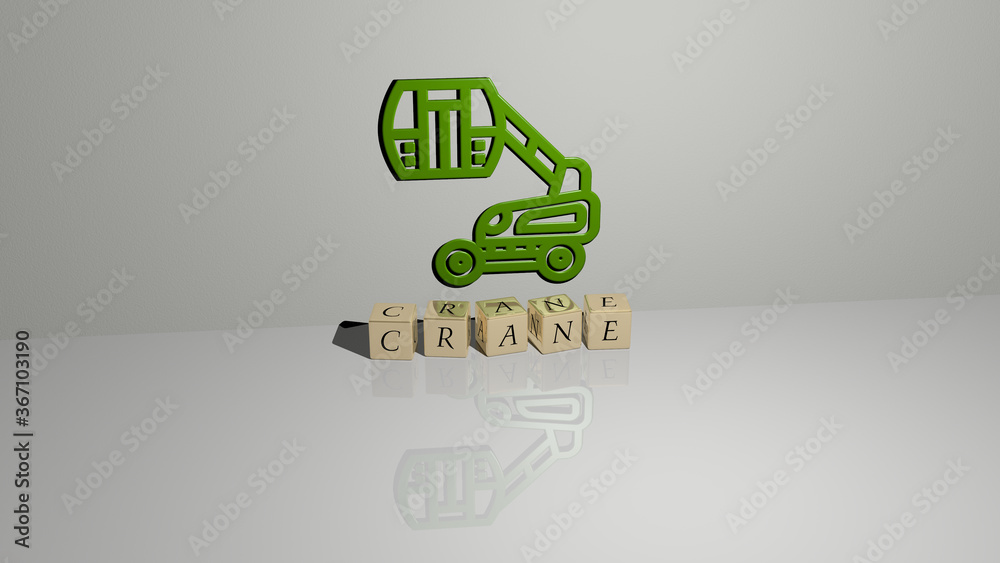 3D graphical image of crane vertically along with text built by metallic cubic letters from the top perspective, excellent for the concept presentation and slideshows. construction and building 3D graphical image of crane vertically along with text built by metallic cubic letters from the top perspective, excellent for the concept presentation and slideshows. construction and building