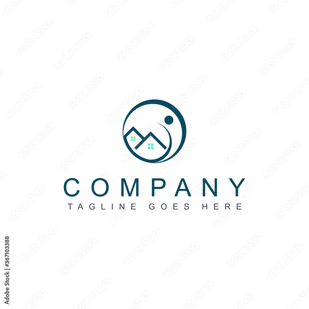 Ilustration vector graphic of Combination of vector logos of people and houses inside a circle. Ilustration vector graphic of Combination of vector logos of people and houses inside a circle.