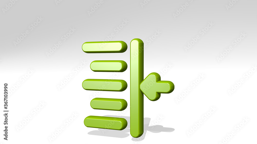 INDENT RIGHT made by 3D illustration of a shiny metallic sculpture with the shadow on light background. icon and white INDENT RIGHT made by 3D illustration of a shiny metallic sculpture with the shadow on light background. icon and white