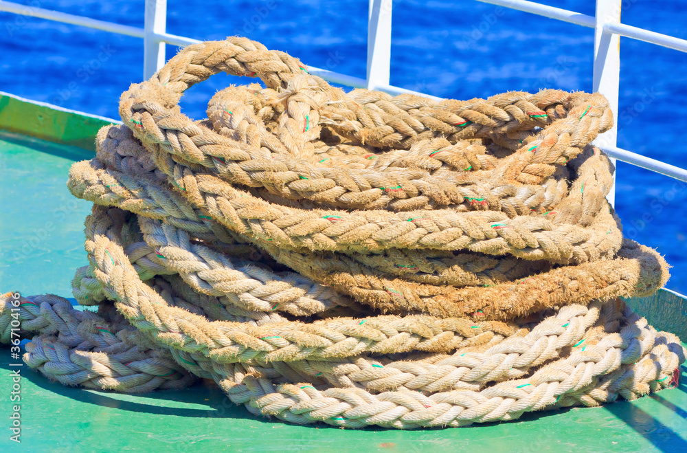  Untied rope on ship's deck 