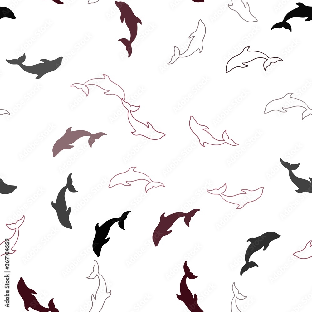 Obraz premium Dark Pink, Red vector seamless template with dolphins. Decorative design in natural style with sea dolphins. Template for natural magazines.