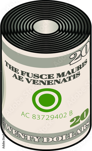 A roll of stylized iconic $20 USD bank note / paper money.