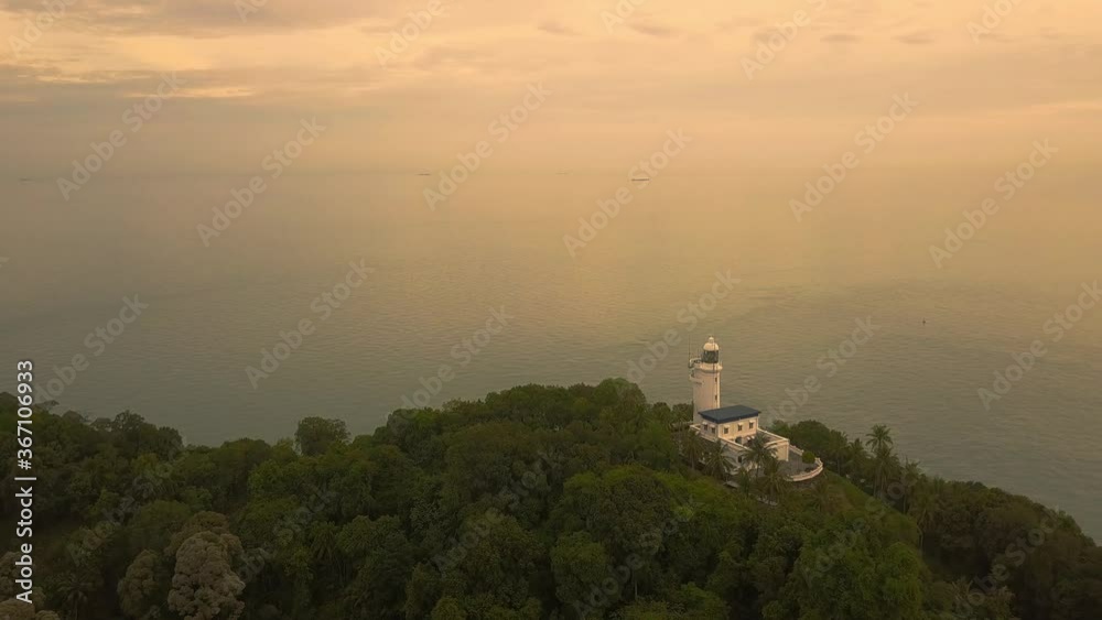 Aerial view of Cape Rachado Lighthouse with trees Port Dickson Malaysia Aerial view of Cape Rachado Lighthouse with trees Port Dickson Malaysia
