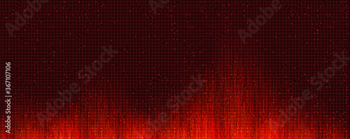 Abstract Red Circuit Microchip Technology on Black Future Background,Hi-tech Digital Sound wave and Studio Concept design,Vector illustration.