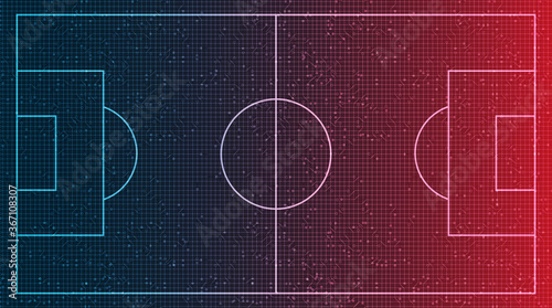 Red and Blue Football field on Digital Technology Background,vector.