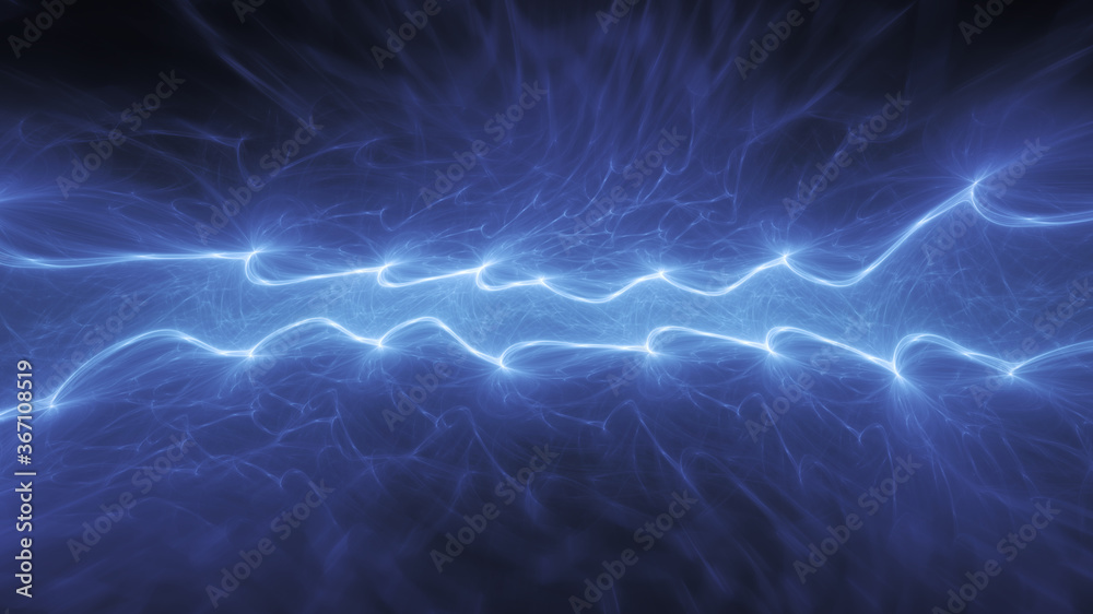 Blue abstract fractal lightning, plasma background - obrazy, fototapety, plakaty 