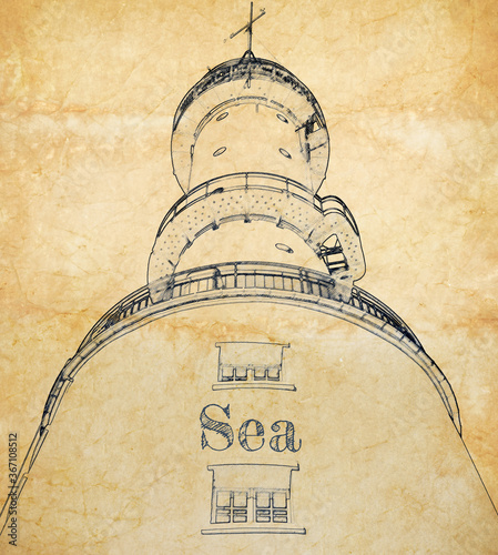 Sketch of big lighthouse on...