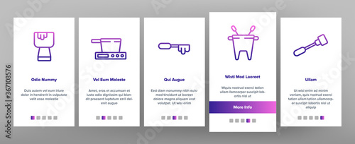 Fondue Pot Equipment Onboarding Mobile App Page Screen Vector. Fondue Device For Cooking Melted Cheese Dish, Kitchen Utensil And Skewer Illustrations